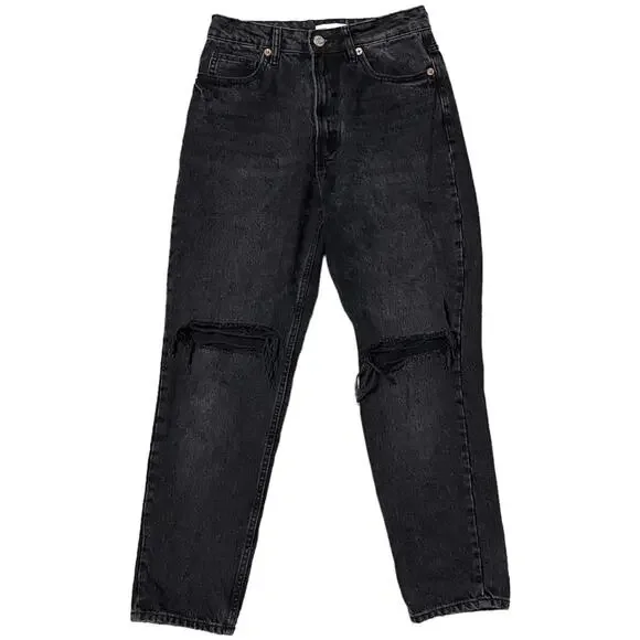Zara Distressed High Rise Mom Jeans Black Size 6 - Picture 1 of 5